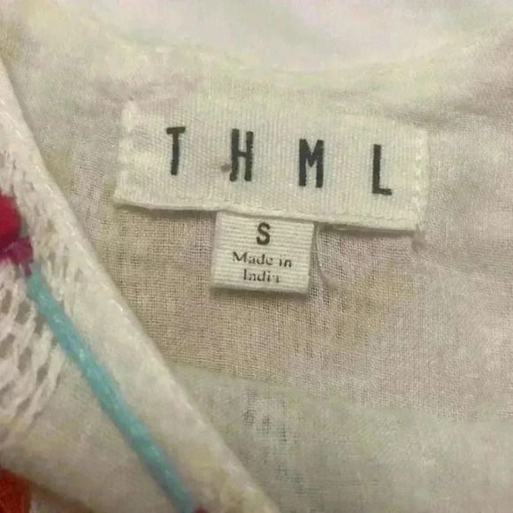 THML Multi Colored Tassel Cream Tank Blue Gingham Ribbon Ties size Small - Picture 5 of 10